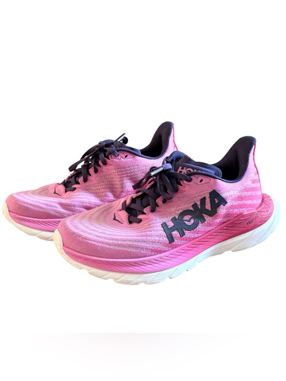 Hoka Profly Mach 5 women’s 8 lace up mesh raspberry & strawberry running shoes